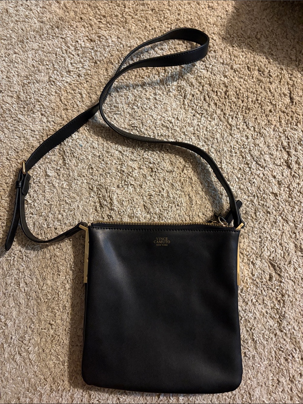 Vince Camuto Black Leather Crossbody with Gold Accents